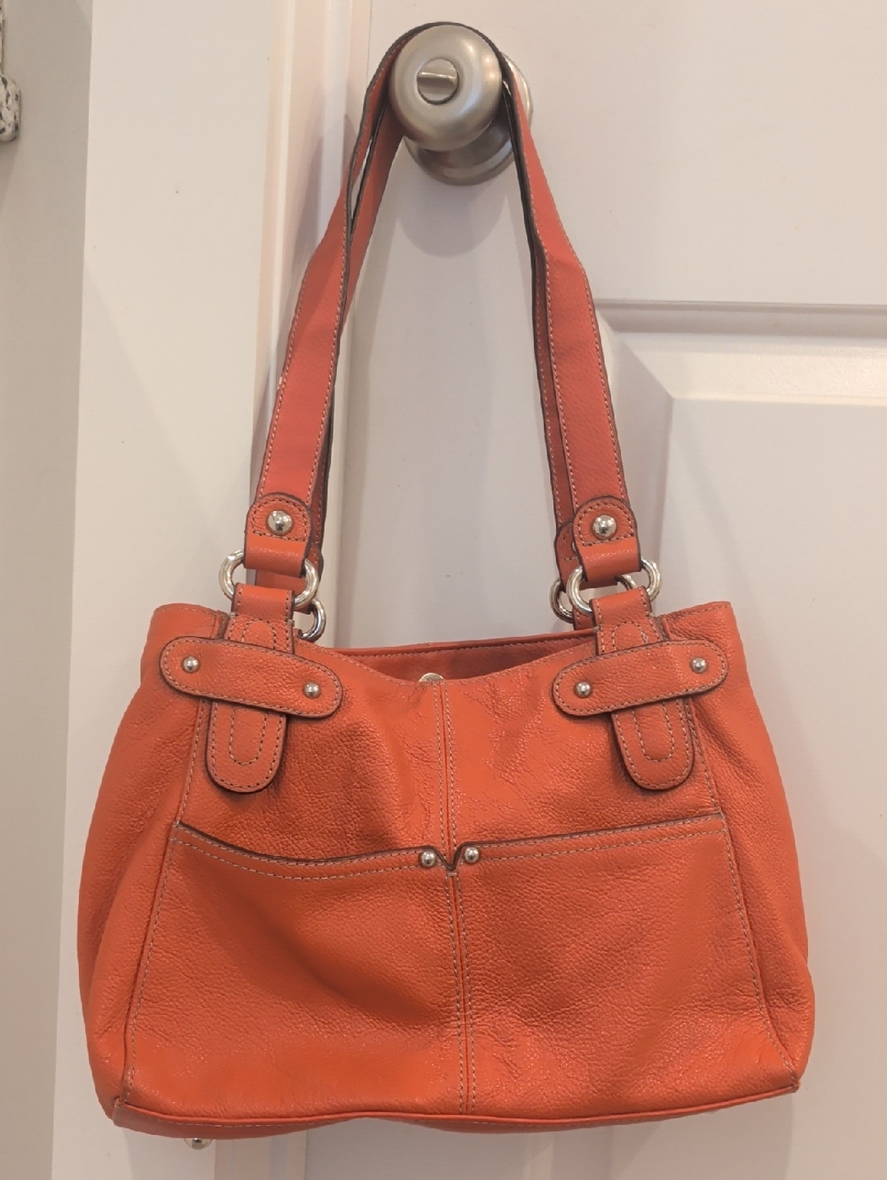 Tignanello Red Orange Leather Shoulder Bag